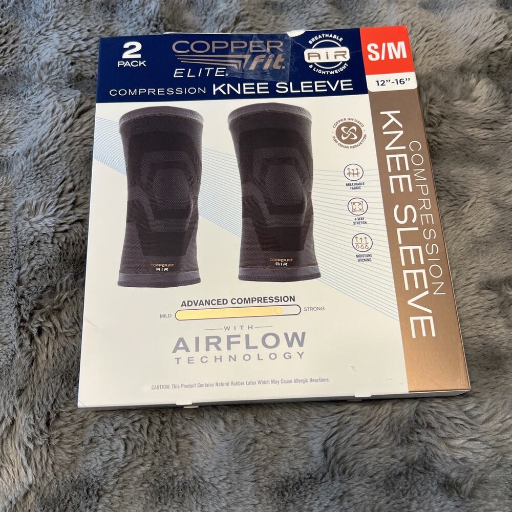 Copper Fit Compression Knee Sleeve 2 PK - Small /Med - 12-16"Black Open